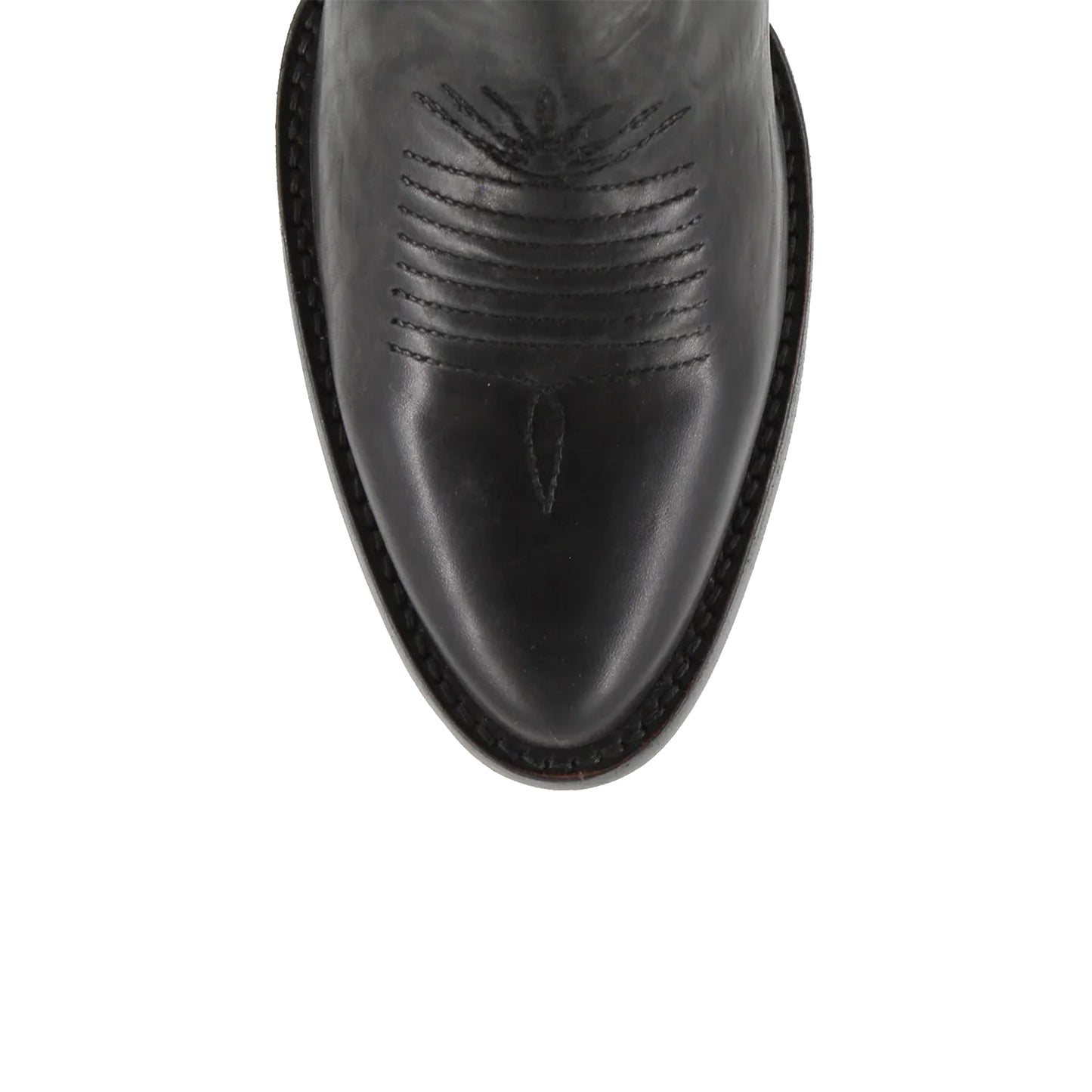 Black Almond-Toe Mid Calf Simple Embroidery Cowgirl Boots