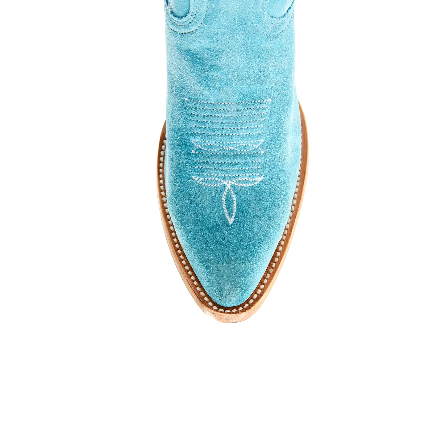 Blue Faux Suede Almond-Toe Embroidery Ankle Cowgirl Boots