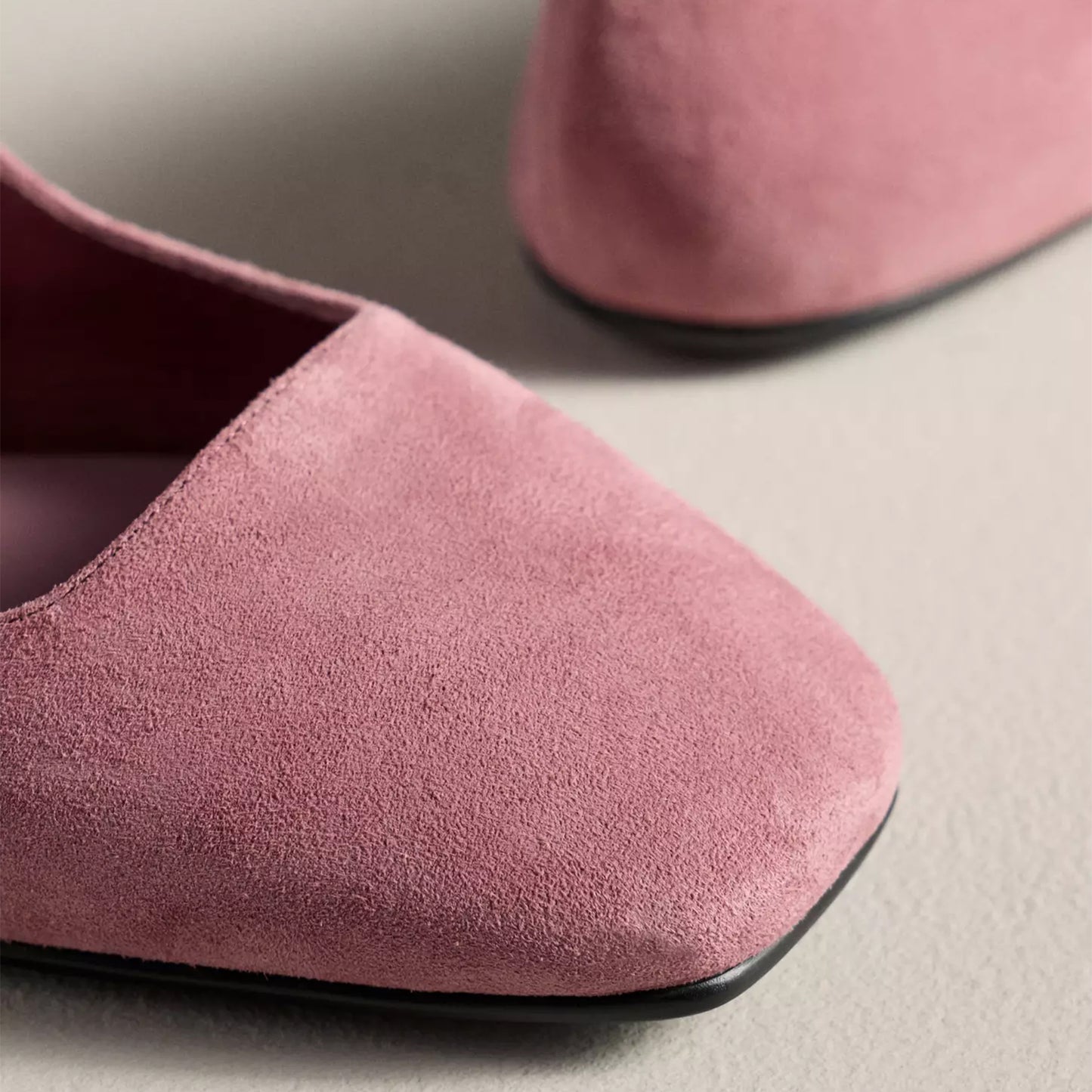 Rose Pink Faux Suede Square-Toe Bridge Strap Mary Janes Flats