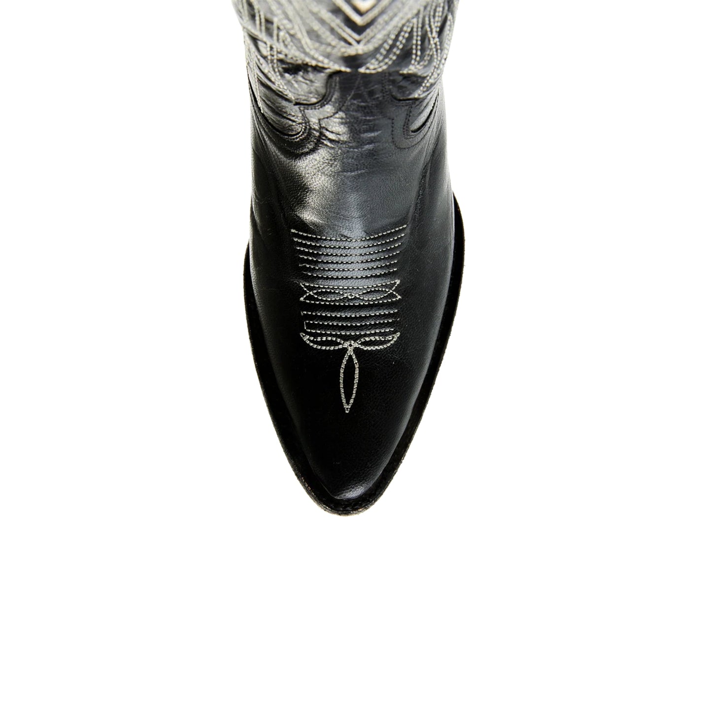 Black Pointed-Toe Western Embroidery Mid Calf Cowgirl Boots