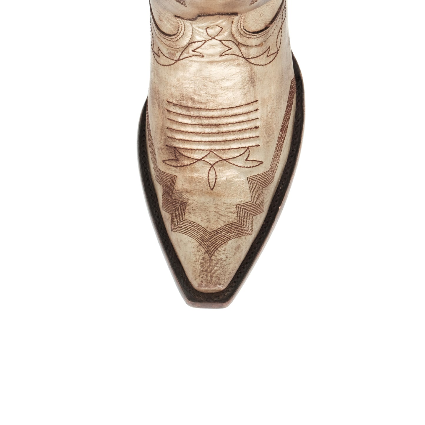 Distressed Metallic Gold Snip-Toe Embroidery Classic Mid Calf Cowgirl Boots