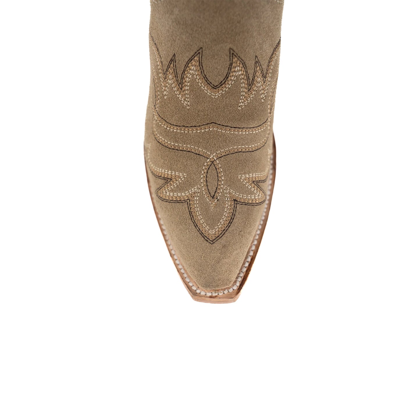 Sand Faux Suede Snip-Toe Embroidery Half-Zip Knee High Cowgirl Boots