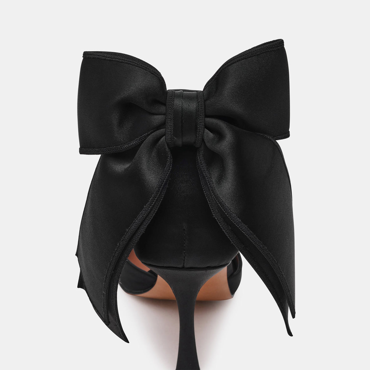 Black Satin Round-Toe Back Big Bow And Ankle Strap Chic High Heels