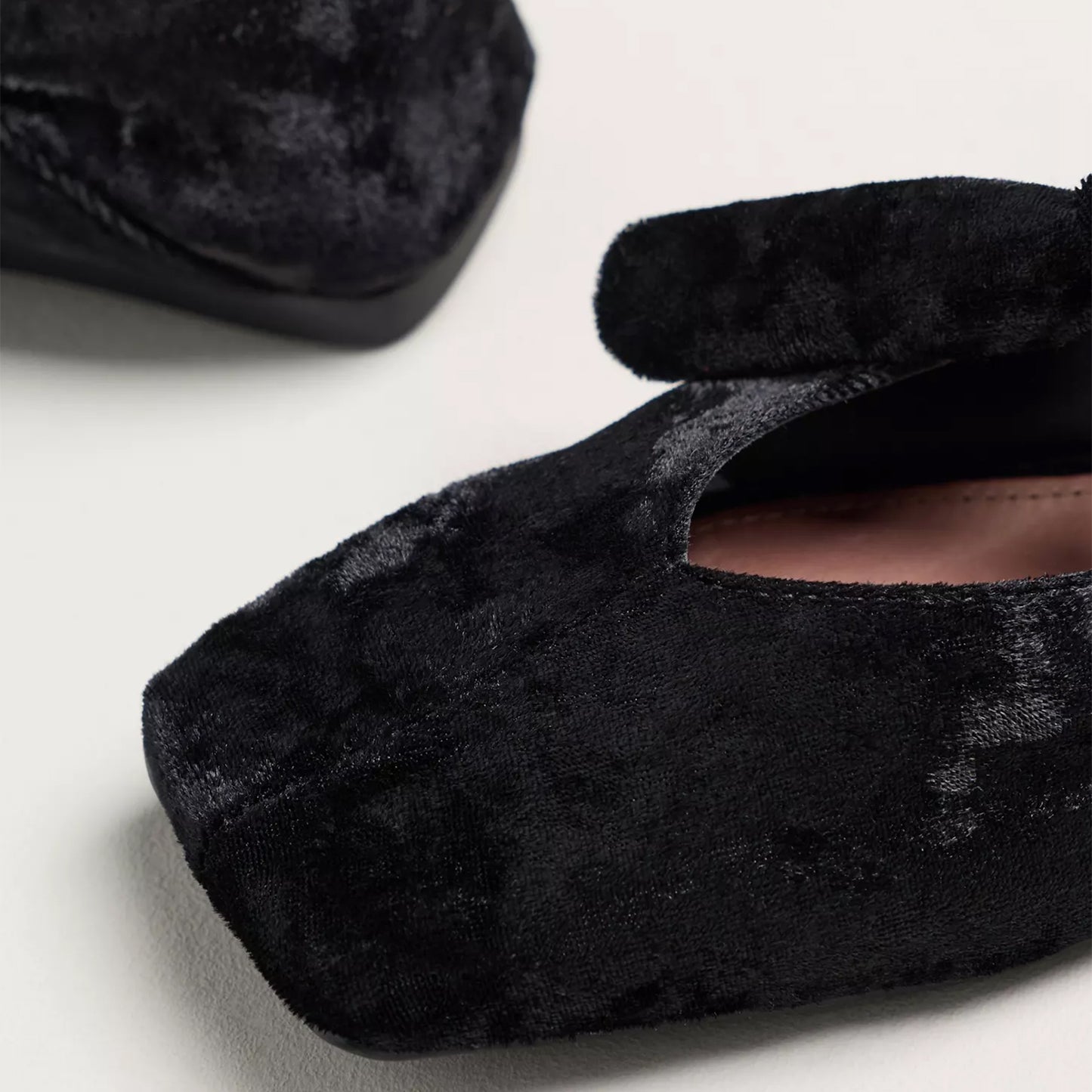 Black Velvet Square-Toe Bow Mary Jane Ballet Flats