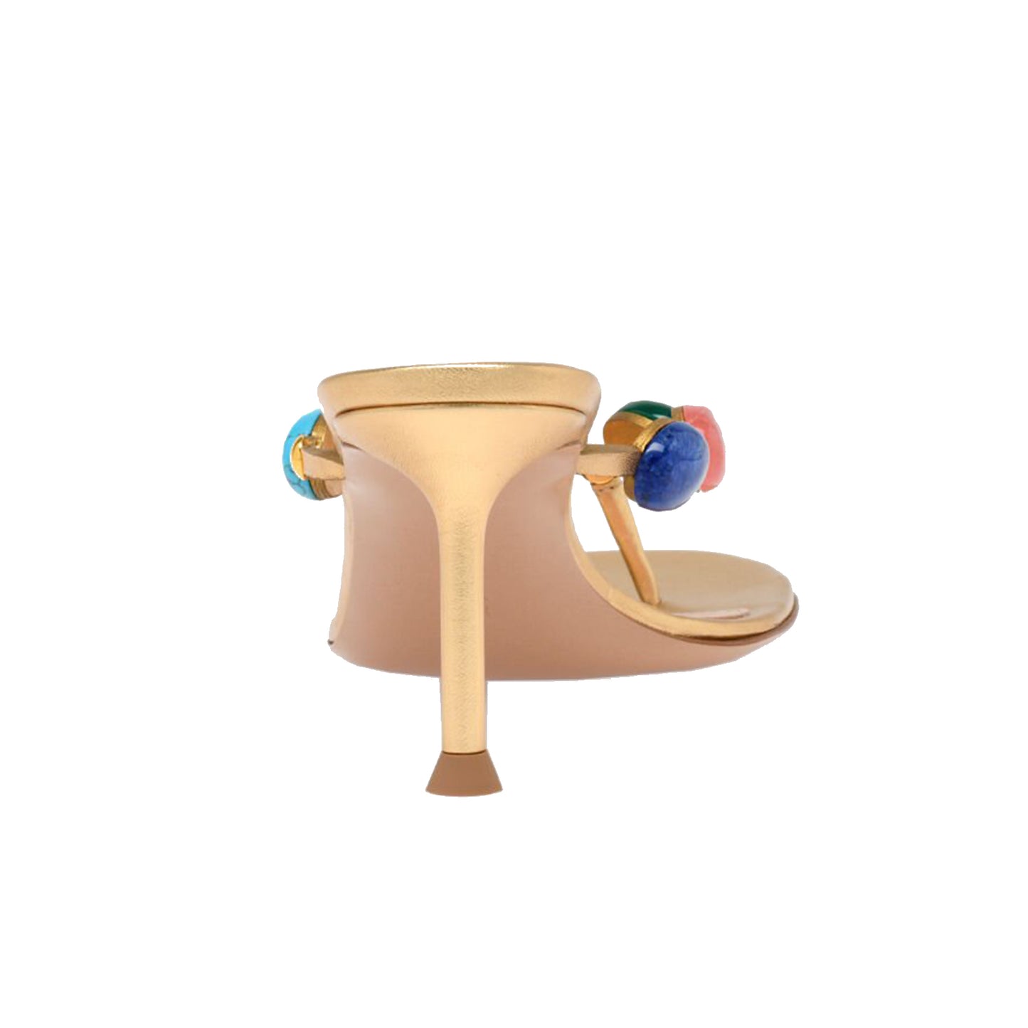 Metallic Gold Square-Toe Colorful Crystals Backless Kitten Heels
