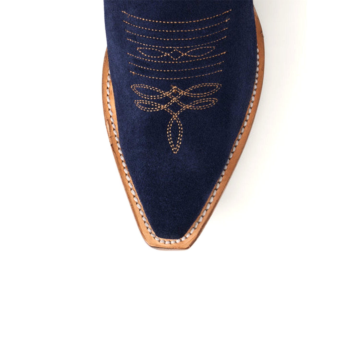 Dark Blue Faux Suede Snip-Toe Embroidery Mid Calf Cowgirl Boots