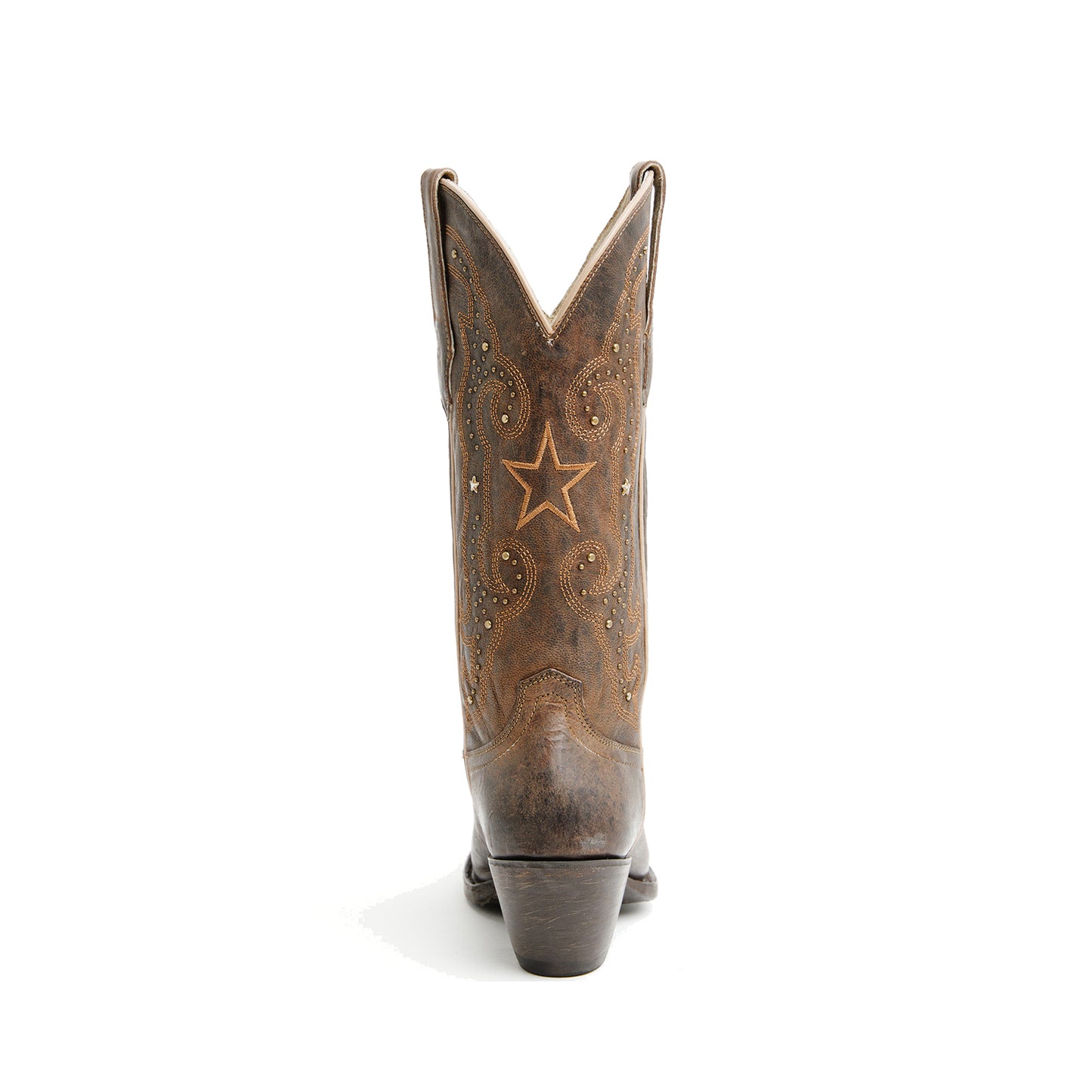 Brown Snip-Toe Stars Studs And Embroidery Mid Calf Cowgirl Boots