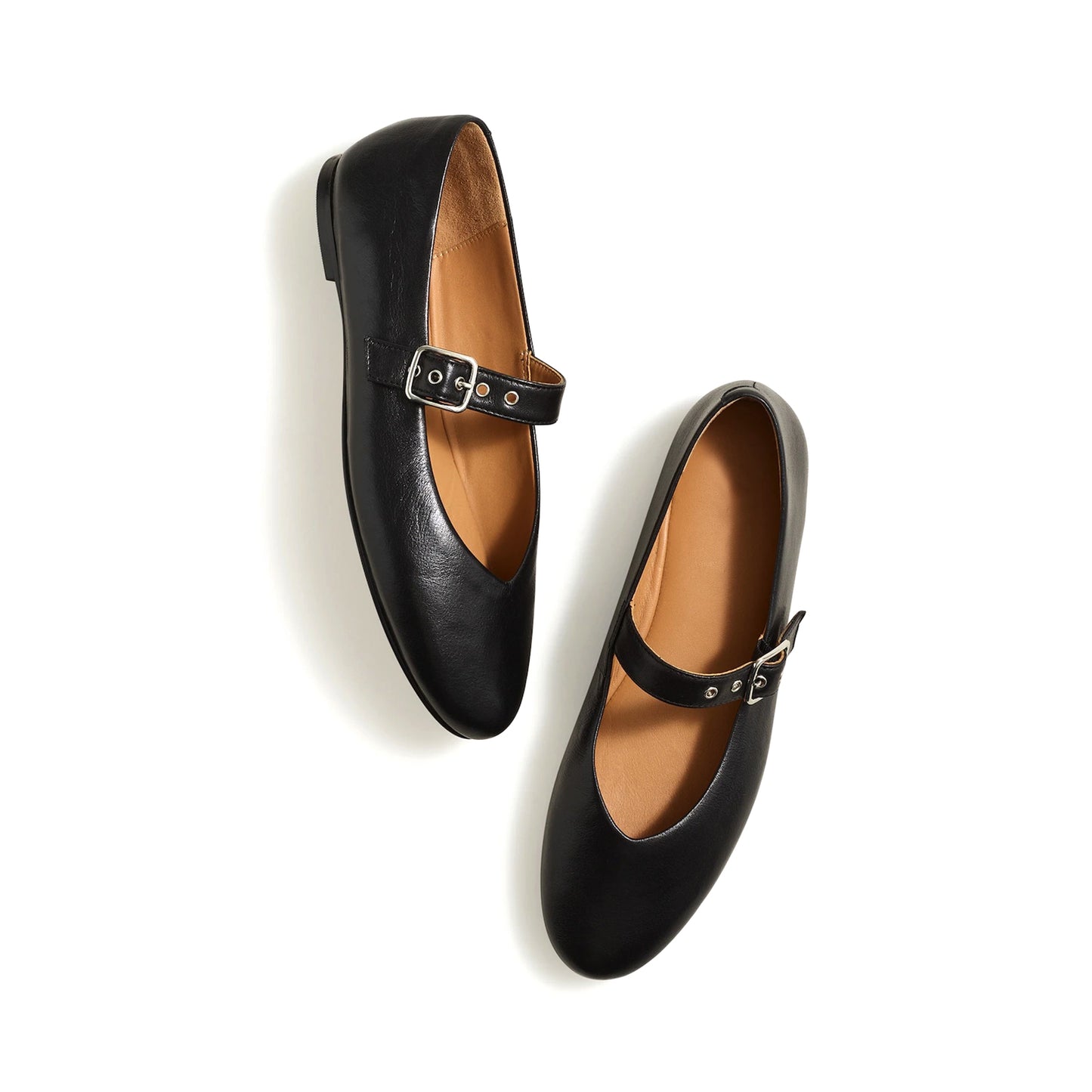 Black Vegan Leather Round-Toe Buckle Bridge Strap Slip-On Flats