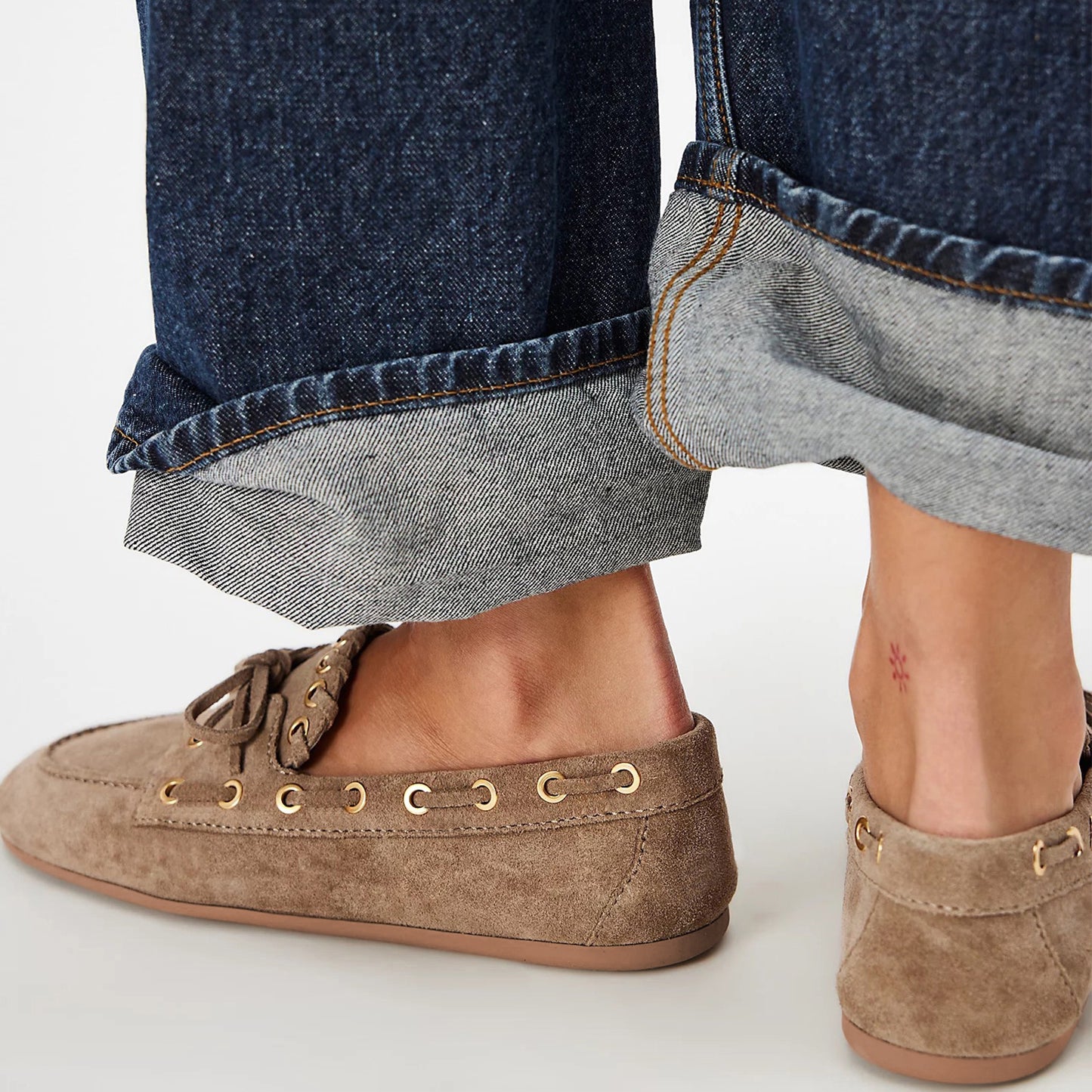 Sand Faux Suede Round-Toe Lace-Up Boat Shoes Flats