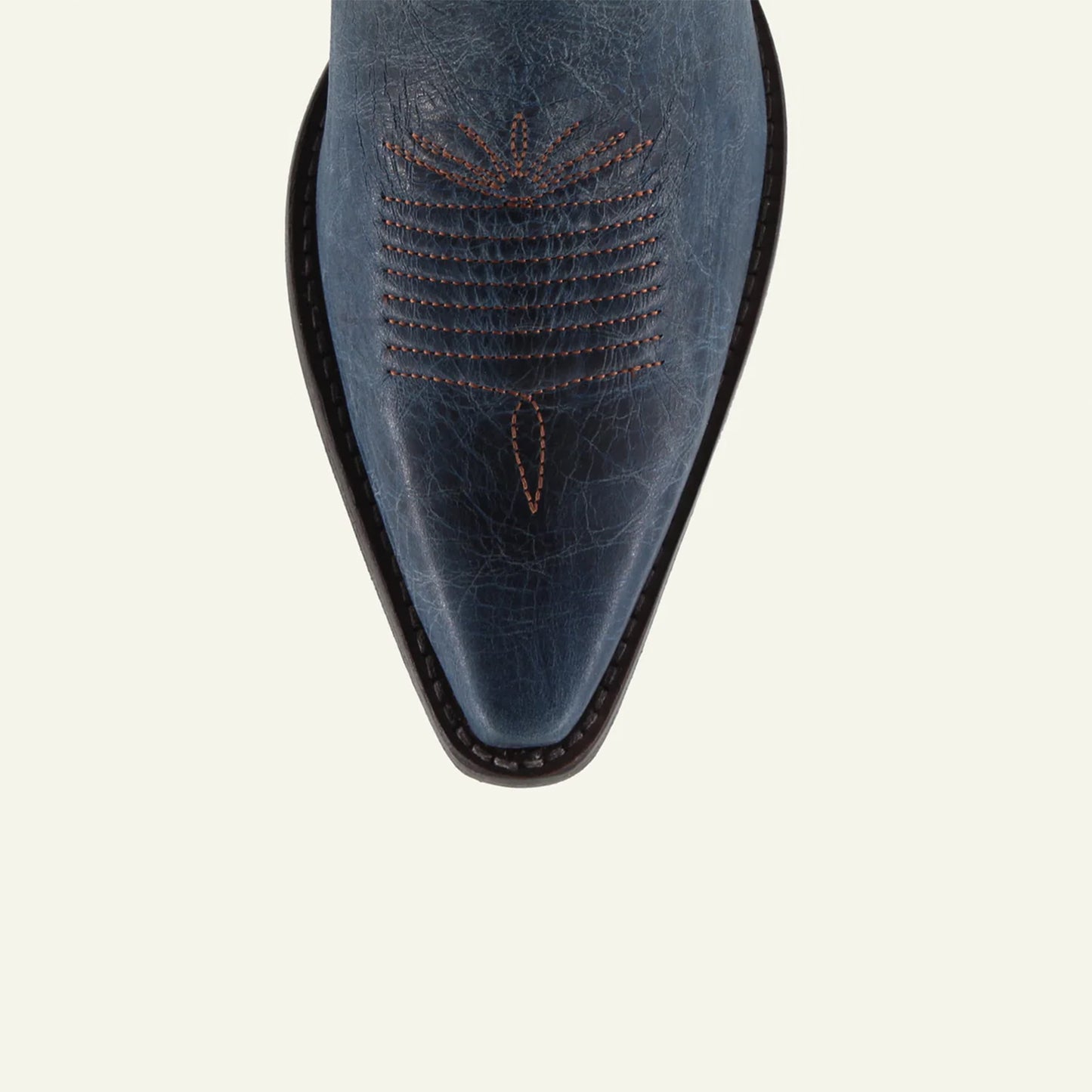 Distressed Dark Blue Snip-Toe Mid Calf Embroidery Cowgirl Boots