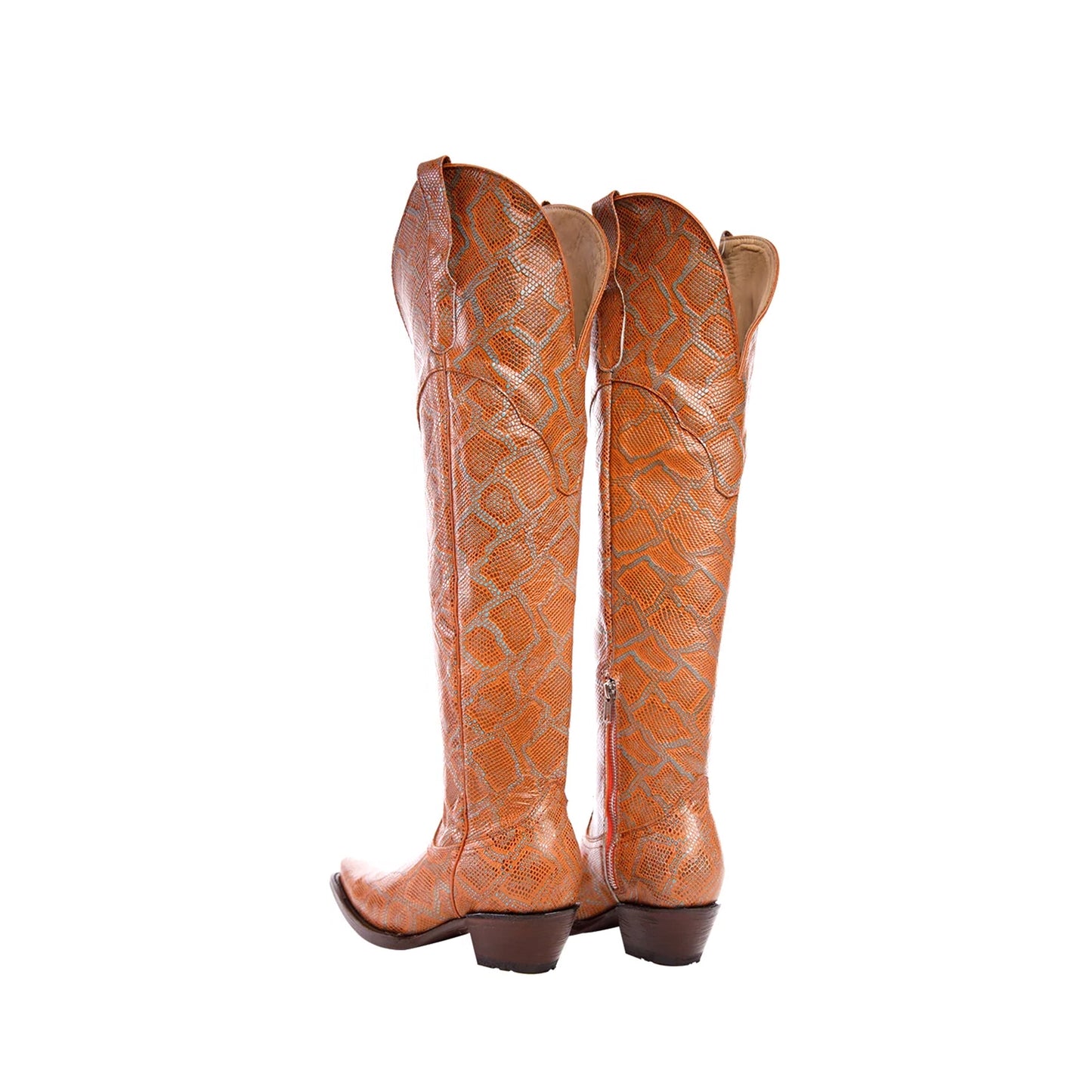 Bronze Snakeskin Snip-Toe Half-Zip Over-The-Knee Cowgirl Boots
