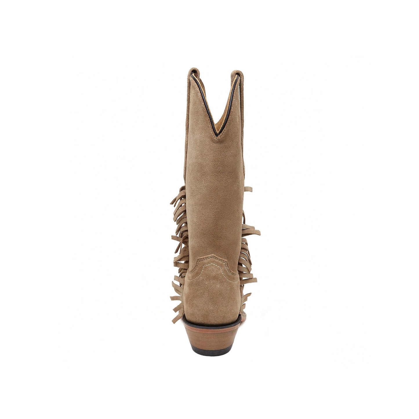 Sand Faux Suede Snip-Toe Short Fringe Mid Calf Cowgirl Boots