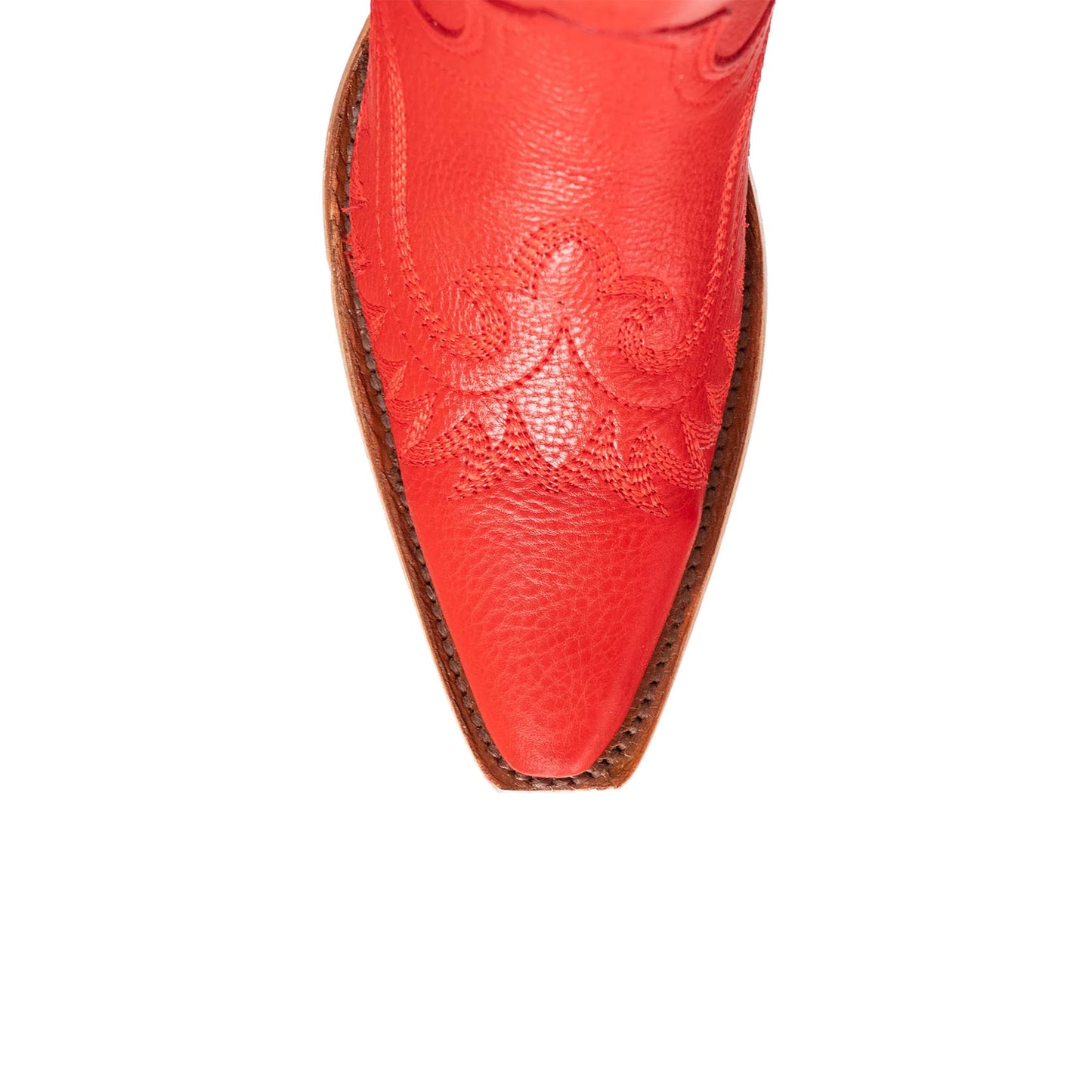 Red Snip-Toe Embroidery Side Fringe Half-Zip Knee High Cowgirl Boots