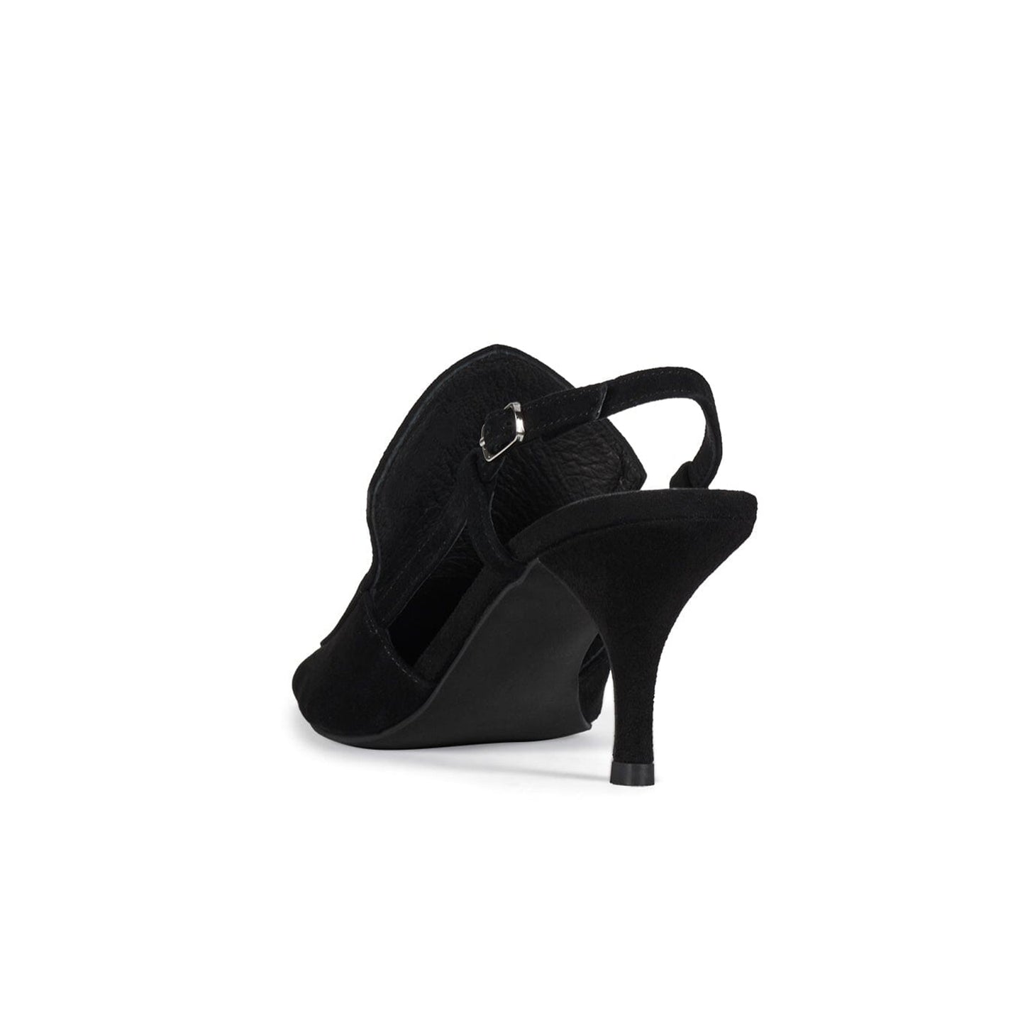 Black Faux Suede Pointed-Toe Slingback Kitten Heels