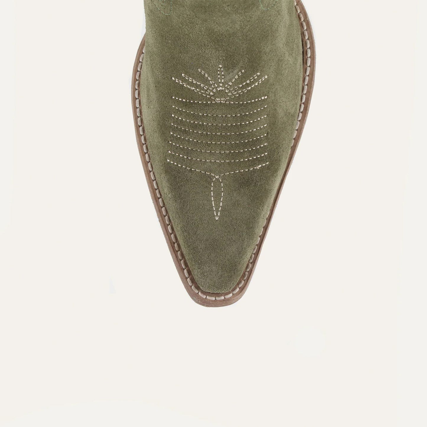 Green Faux Suede Snip-Toe Mid Calf Embroidery Cowgirl Boots