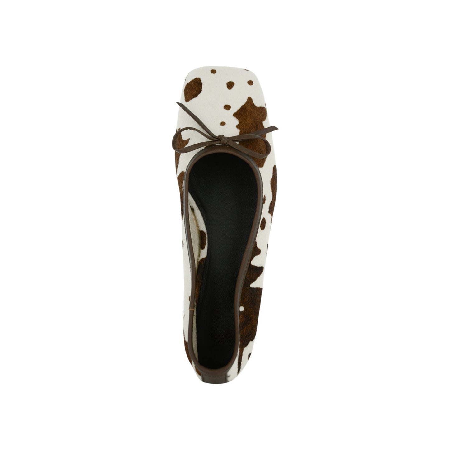 Cow Print Pony Hair Vegan Leather Square-Toe Front Bow Chic Ballet Flats