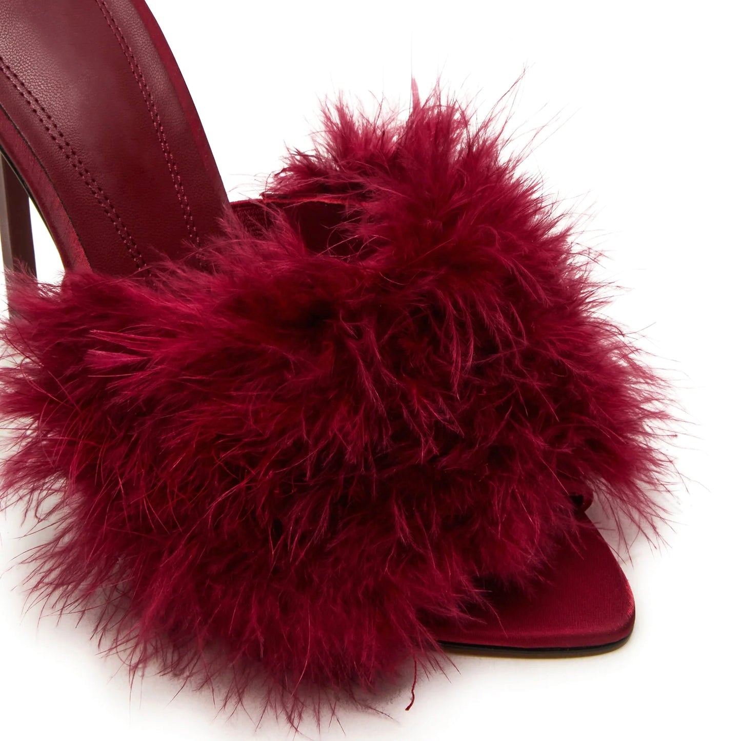 Dark Red Pointed-Toe Front Plush Slip-On High Heels