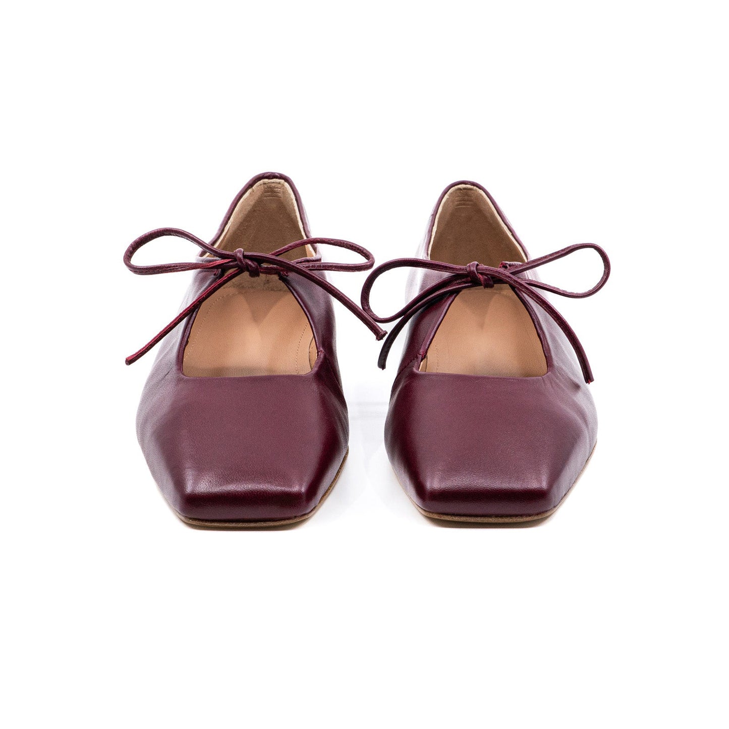 Burgundy Vegan Leather Square-Toe Vamp Strap With Bow Ballet Flats