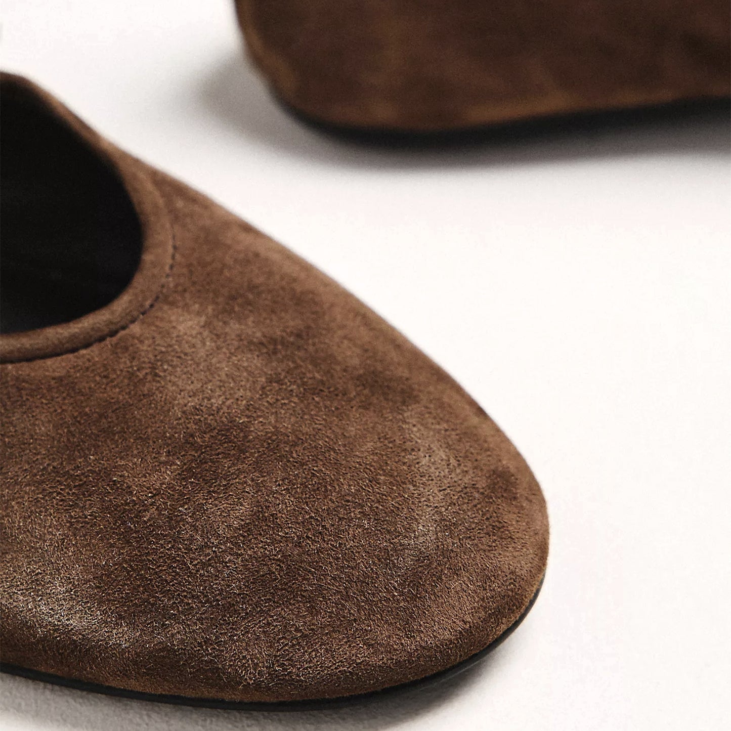 Brown Faux Suede Round-Toe Bridge Strap Ballet Flats