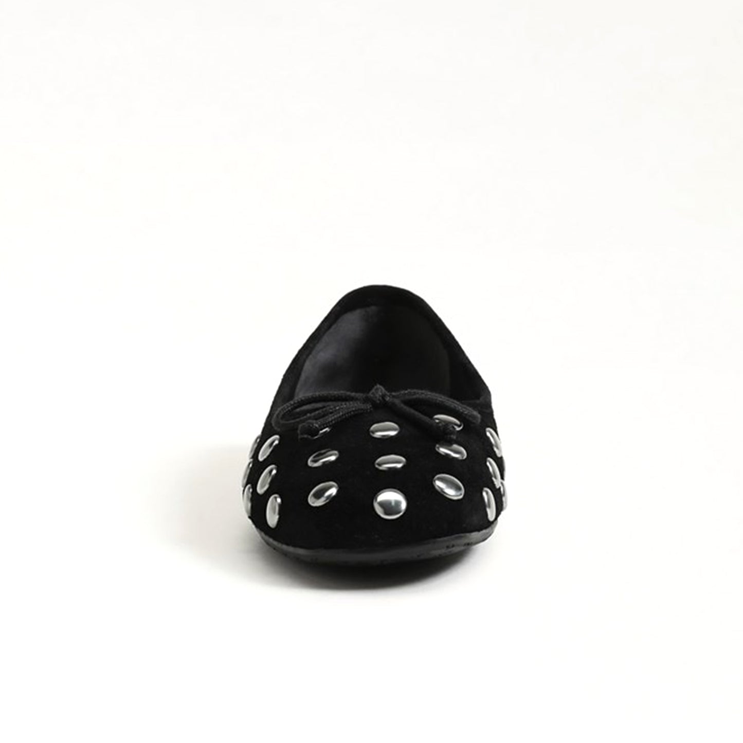 Black Faux Suede Square-Toe Studded Slip-On Flats