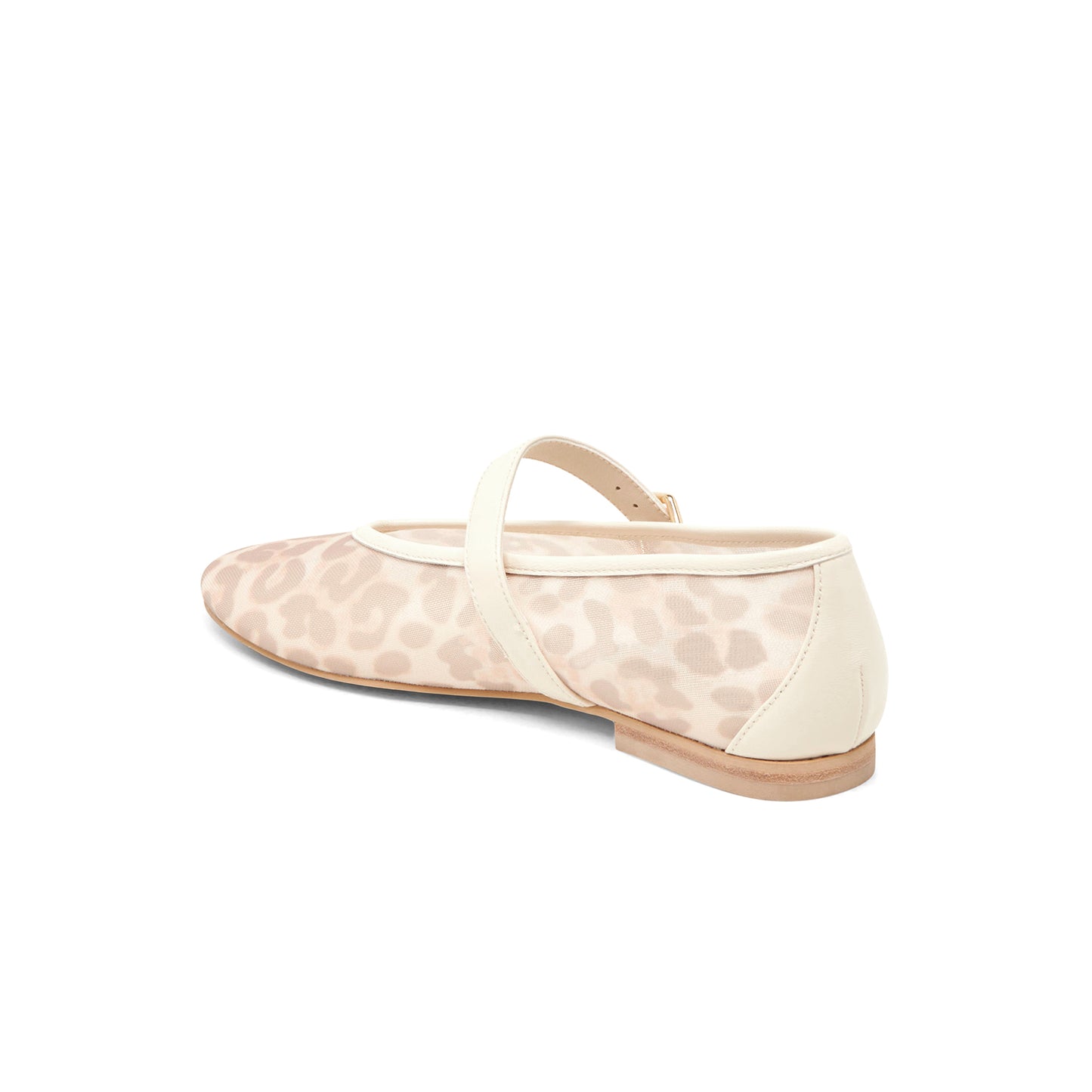 White Leopard Mesh Round-Toe Vegan Leather Bridge Strap Ballet Flats