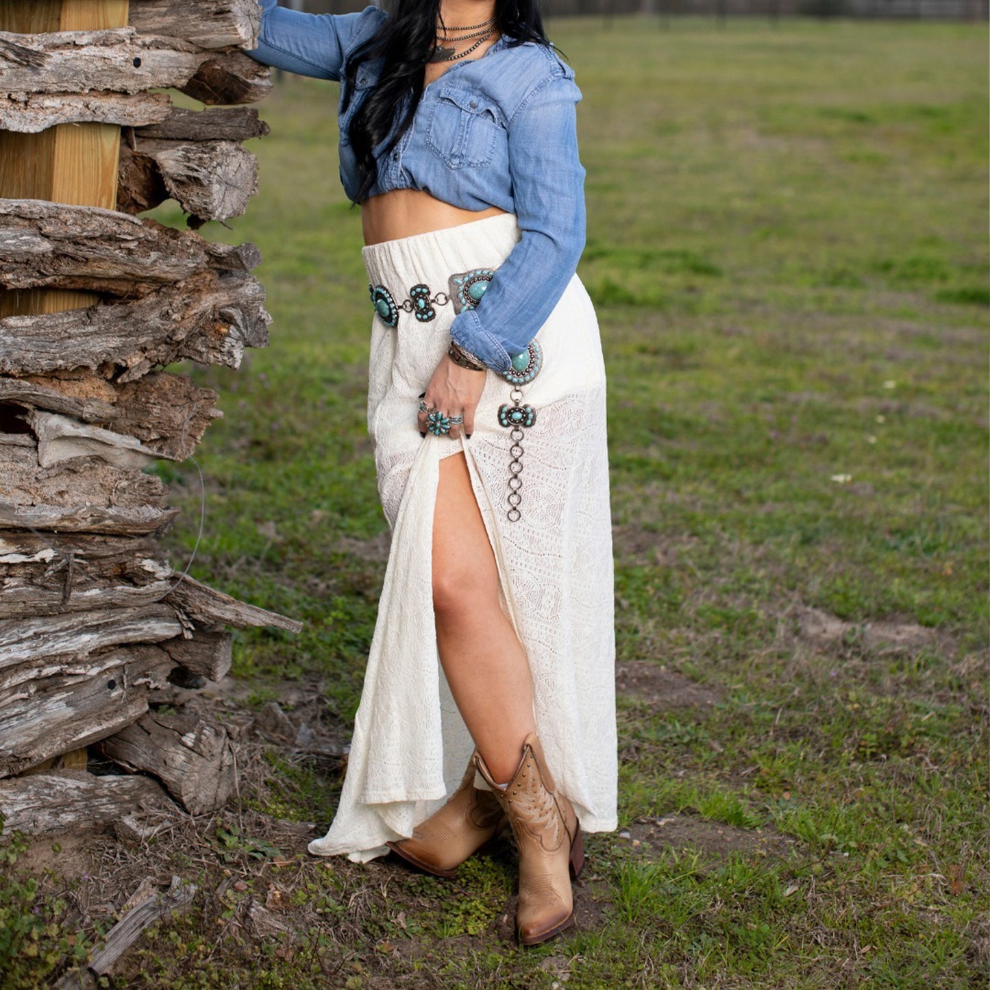 Tan Round-Toe Embroidery Studded Ankle Cowgirl Boots