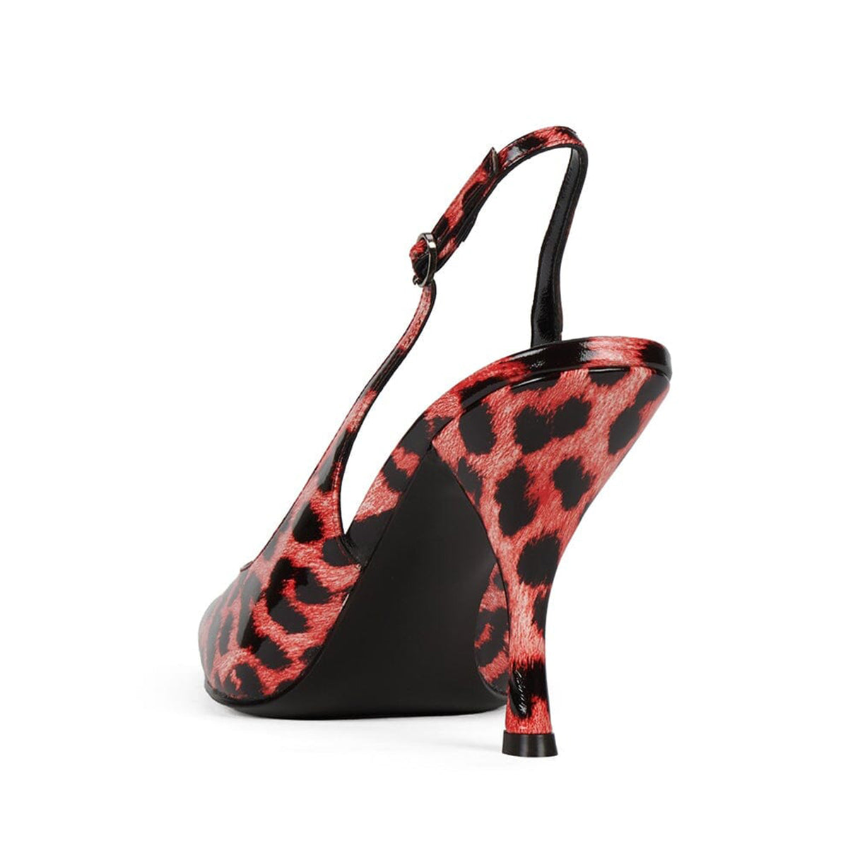 Patent Pink Leopard Pattern Pointed-Toe Slingback Chic High Heels