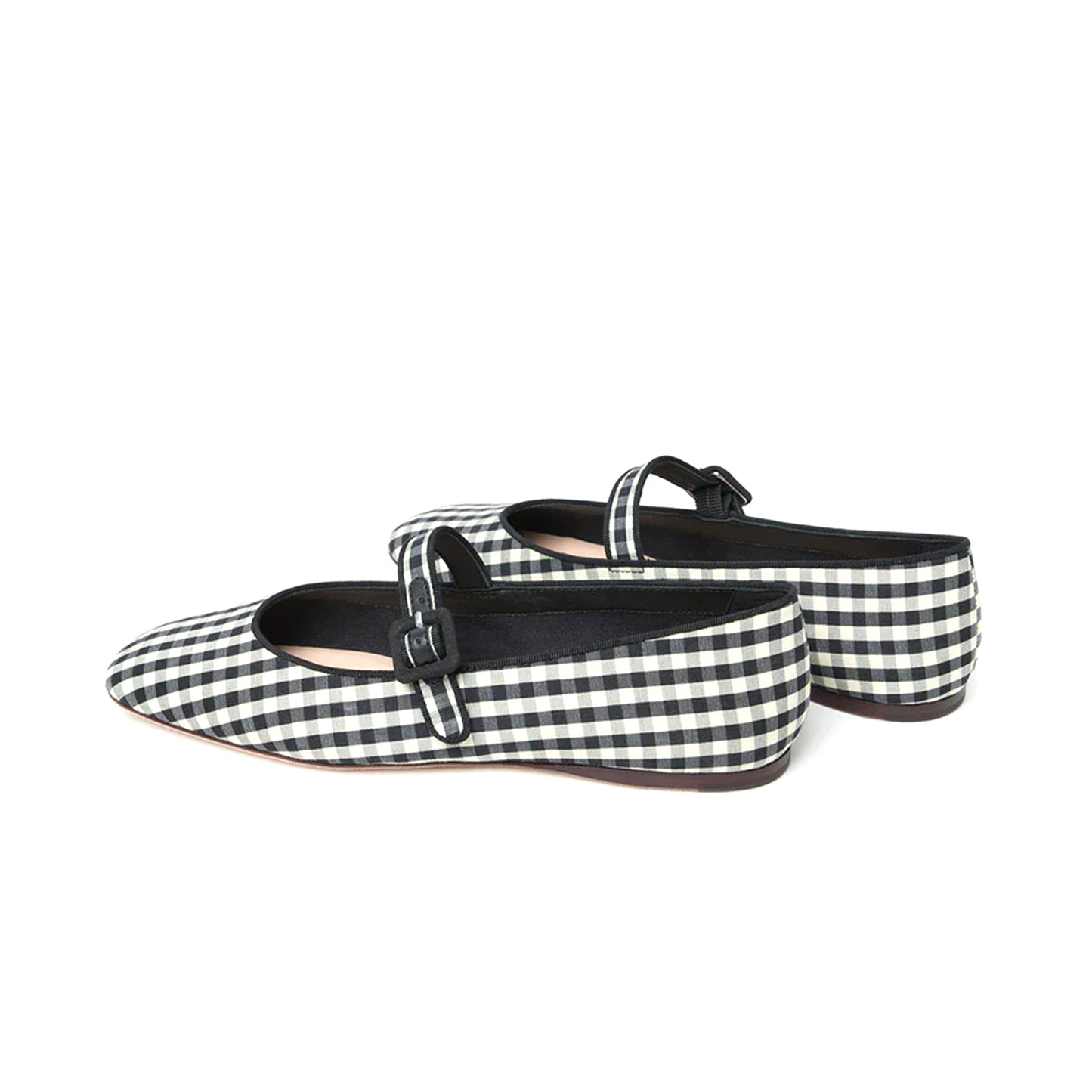 Gingham Satin Square-Toe Bridge Strap Ballet Flats
