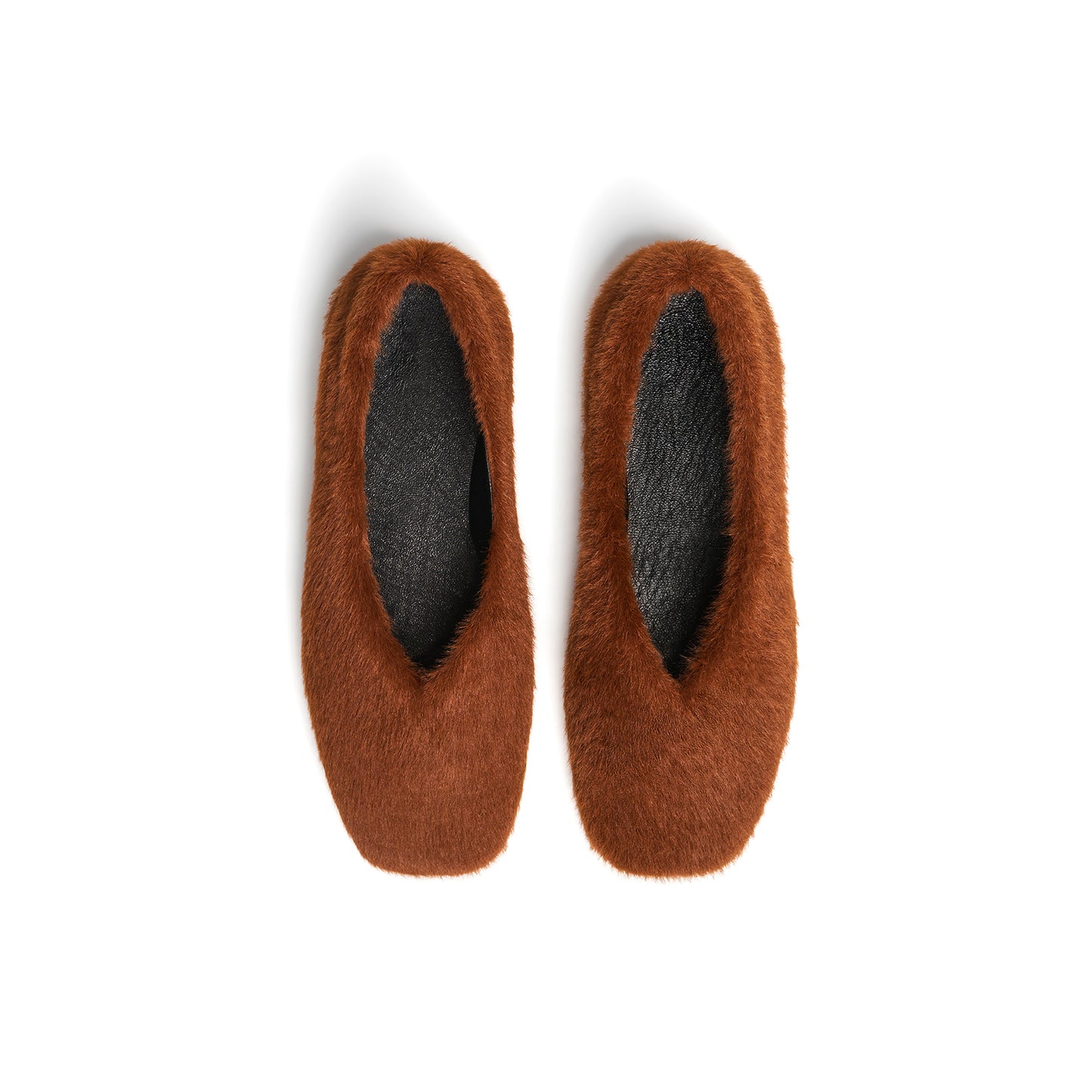 Camel Plush Square-Toe Ballet Classic Flats