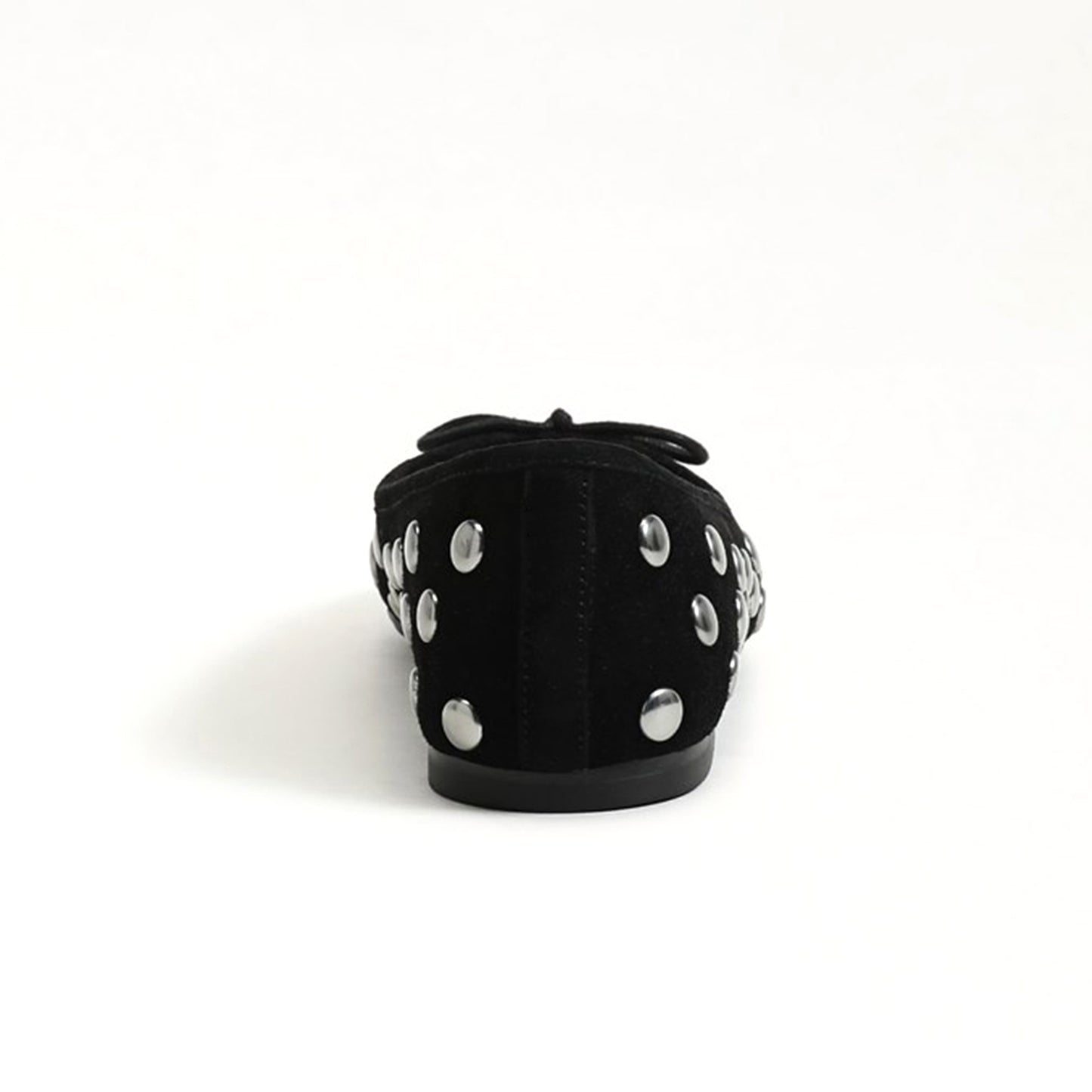 Black Faux Suede Square-Toe Studded Slip-On Flats