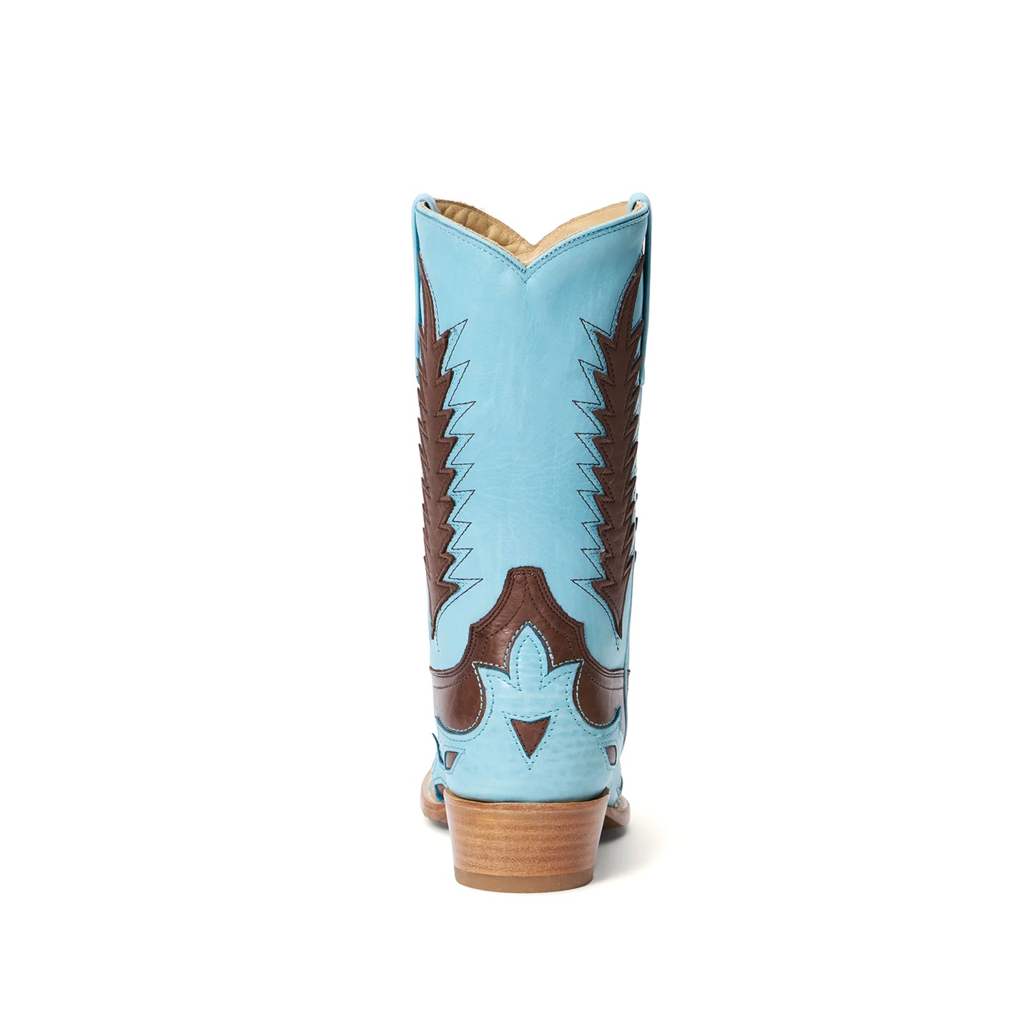 Contrast Blue And Brown Snip-Toe Embroidery Mid Calf Cowgirl Boots