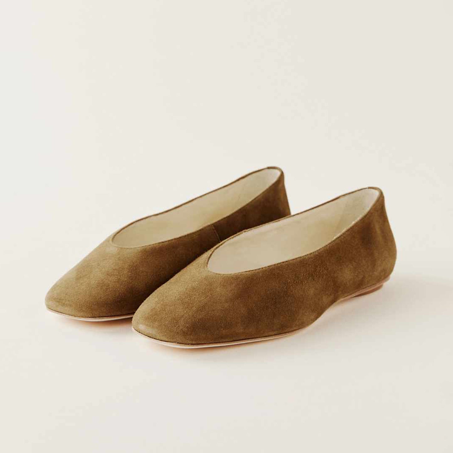 Tan Faux Suede Square-Toe Classic Ballet Slip-On Flats
