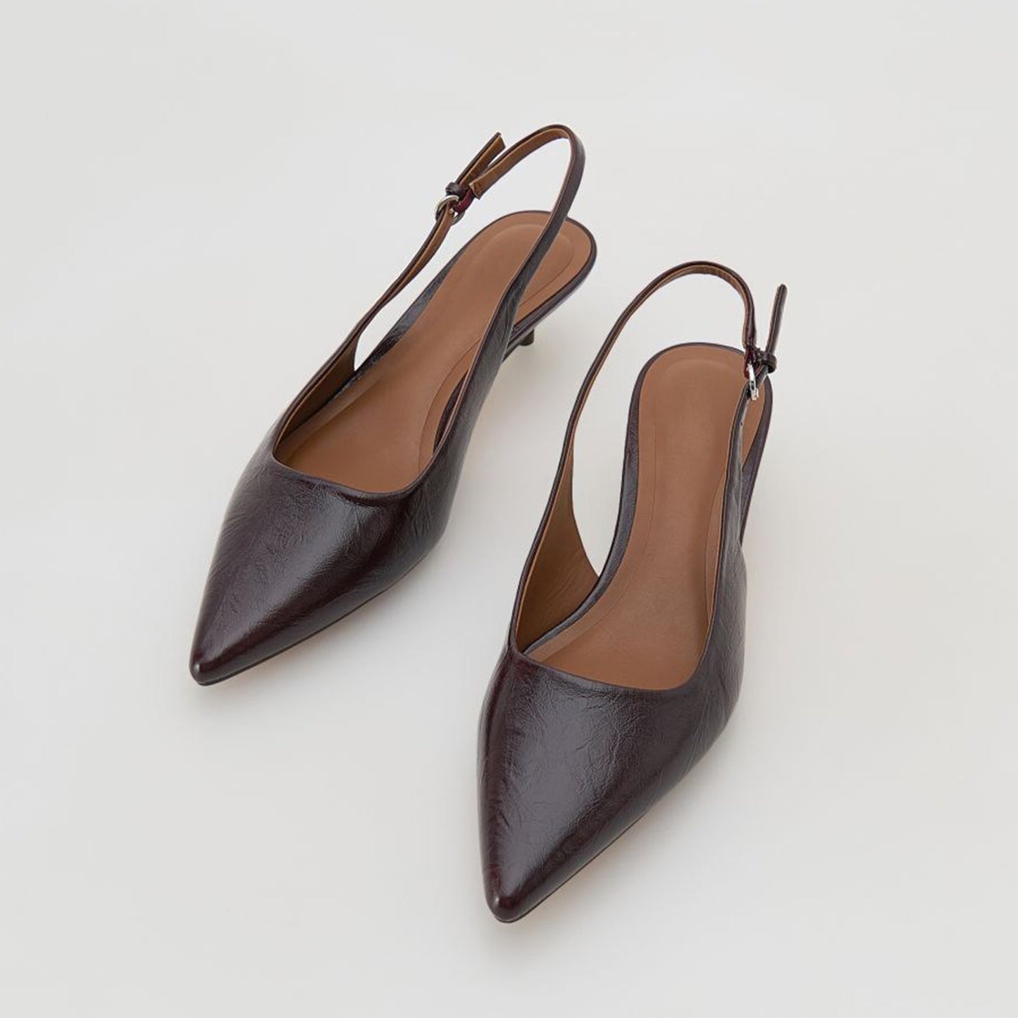 Maroon Pointed-Toe Classic Slingback Kitten Heels
