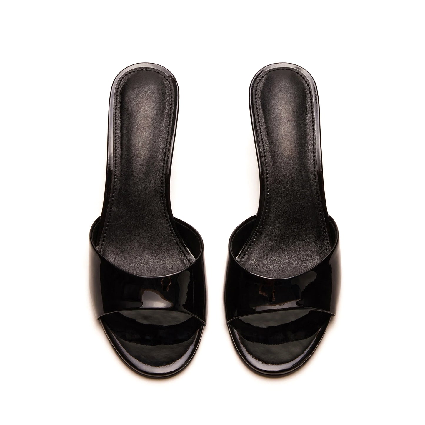 Patent Black Round-Toe Slip-On Mule Kitten Heels