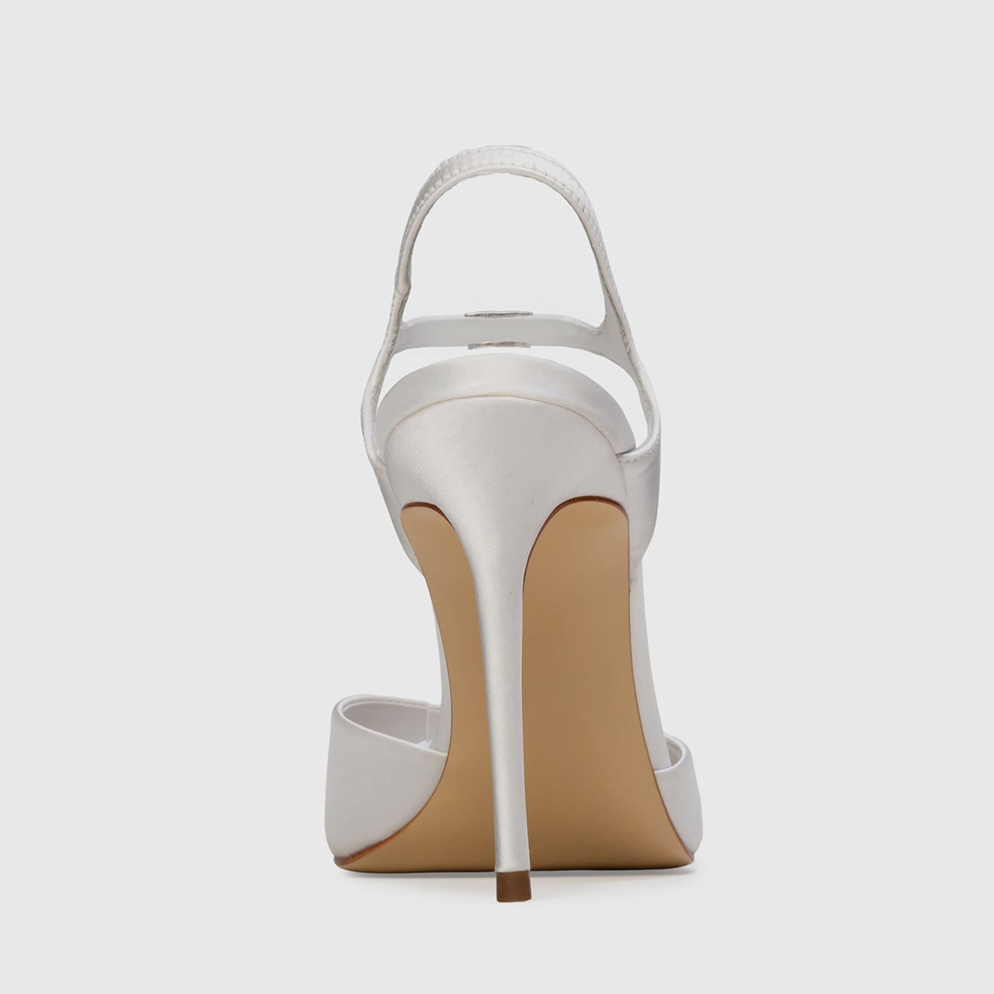 White Satin Peep Round-Toe Ankle Strap Sandals High Heels