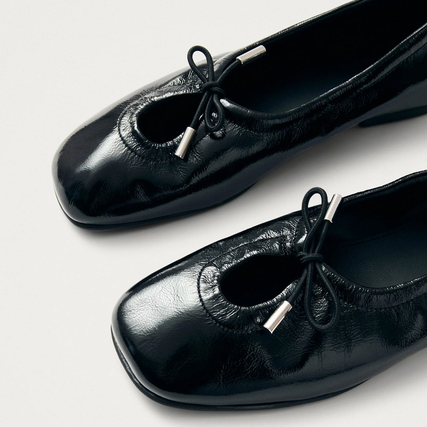 Patent Black Square-Toe Stretchy Ballet Flats