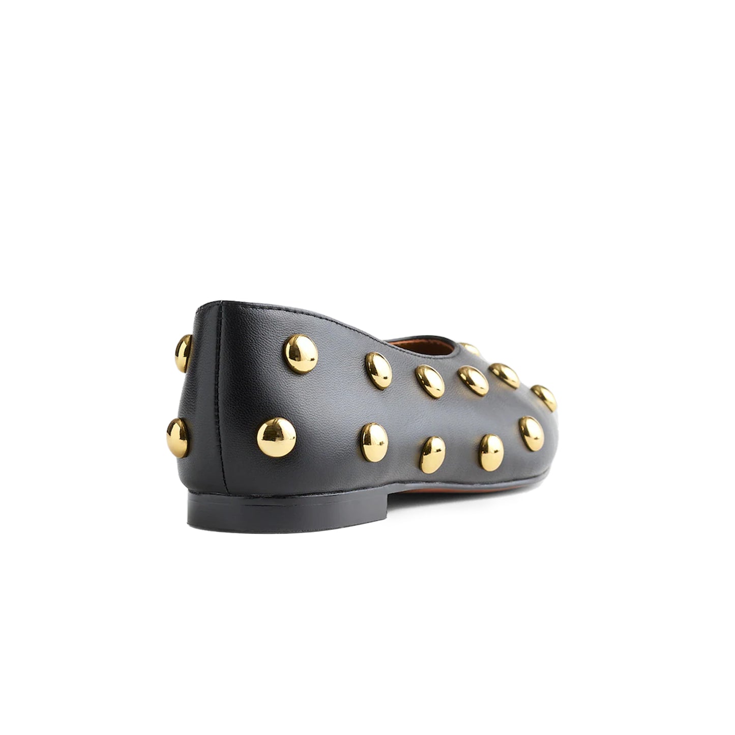 Black Vegan Leather Studded Square-Toe Ballet Flats