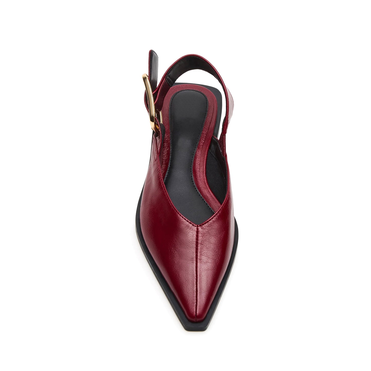 Burgundy Vegan Leather Pointed-Toe Slingback Buckle Flats
