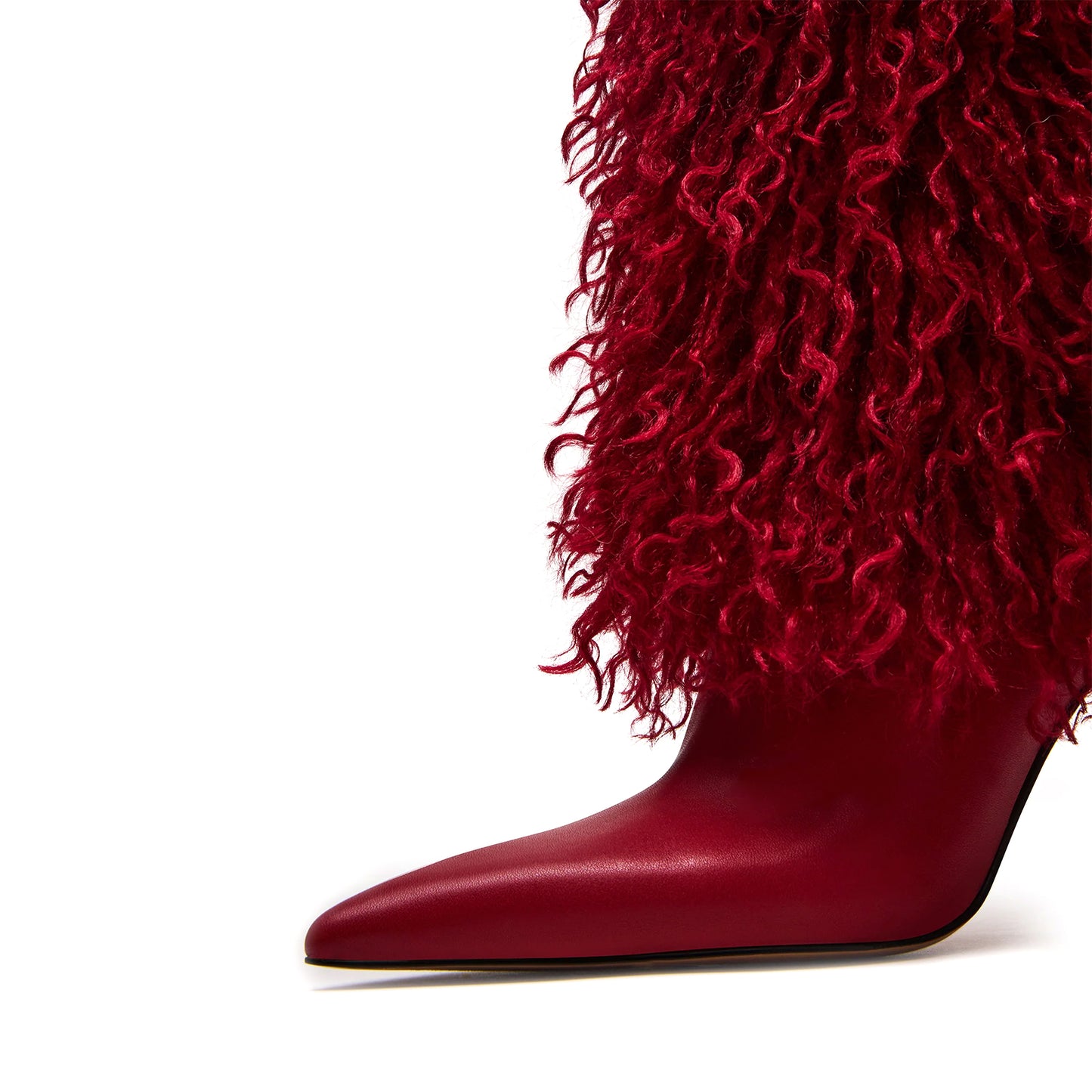 Red Pointed-Toe Full Plush Wide Calf Knee High Stiletto Boots