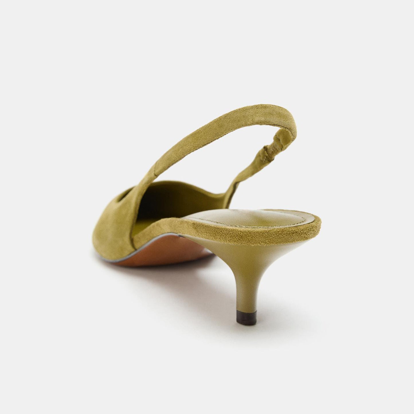 Green Faux Suede Pointed-Toe Chic Back Strap Kitten Heels