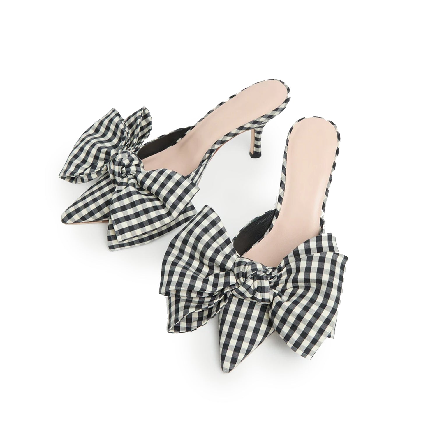 Gingham Satin Pointed-Toe Front Big Bow High Heels
