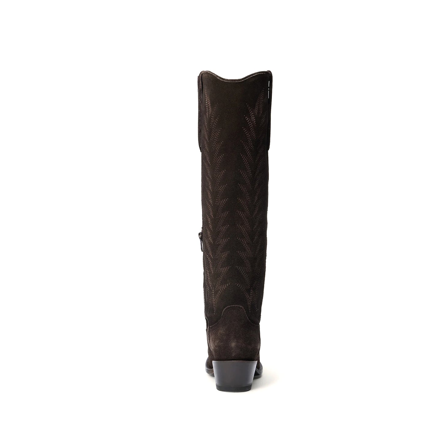 Brown Faux Suede Square-Toe Simple Embroidery Half-Zip Tall Knee High Cowgirl Boots
