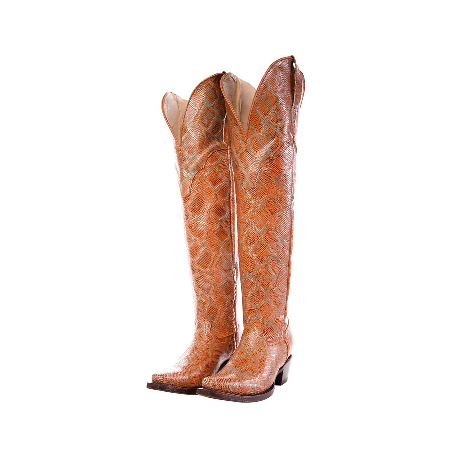 Bronze Snakeskin Snip-Toe Half-Zip Over-The-Knee Cowgirl Boots