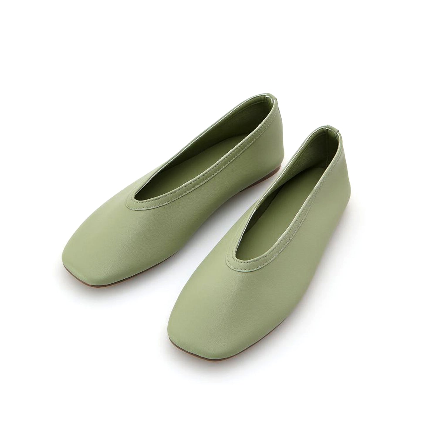 Light Green Square-Toe Classic Ballet Slip-On Flats