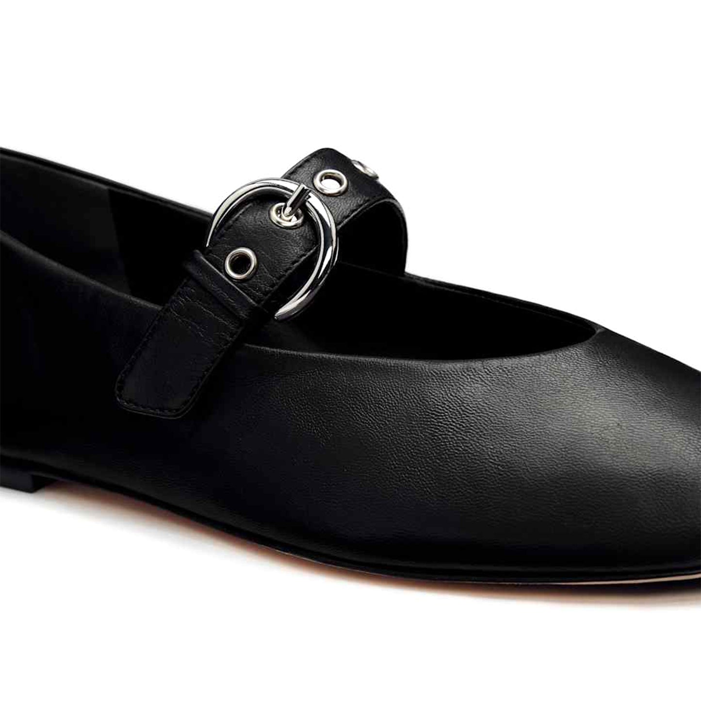 Black Square-Toe Classic Buckle Bridge Strap Ballet Flats