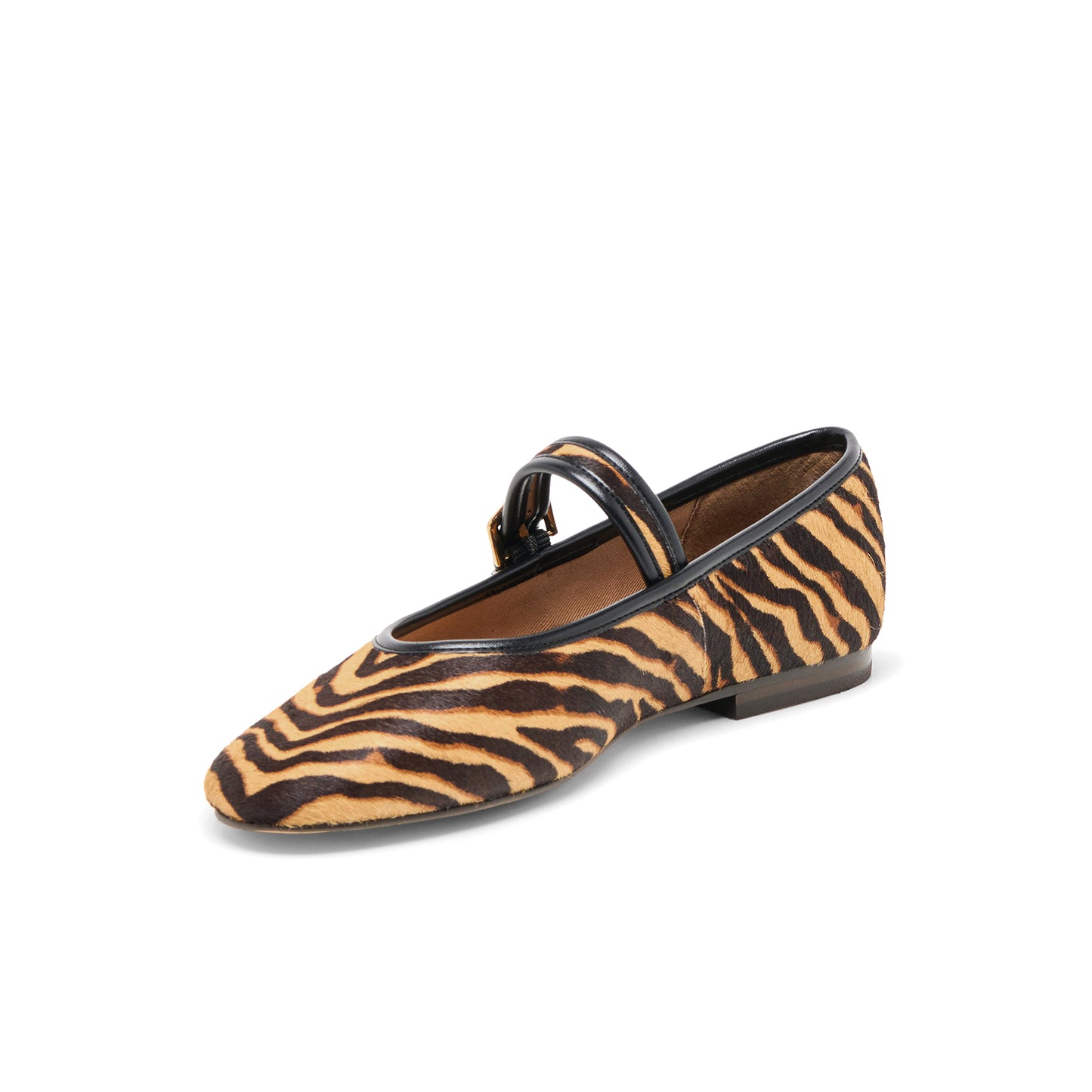 Zebra Print Pony Hair Vegan Leather Round-Toe Bridge Strap Ballet Flats