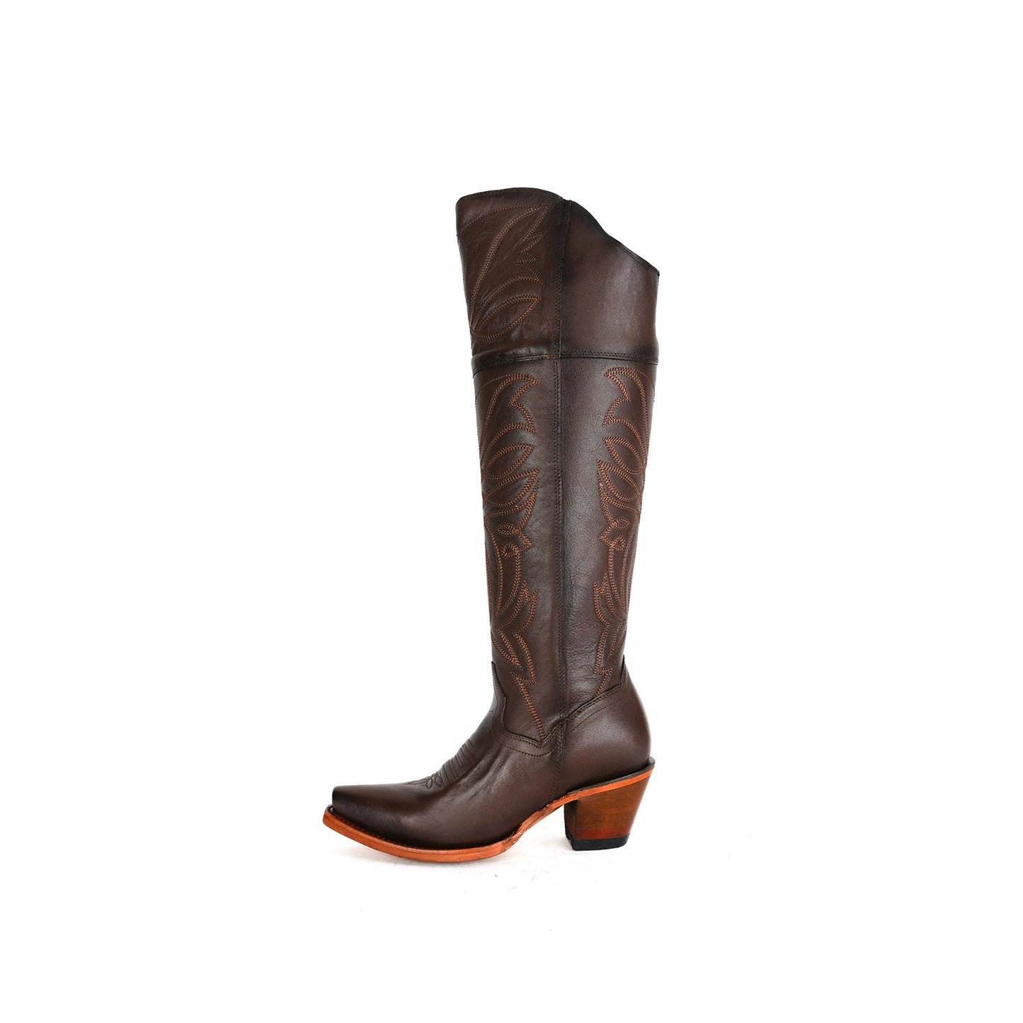 Brown Snip-Toe Half-Zip Western Embroidery Knee High Cowgirl Boots