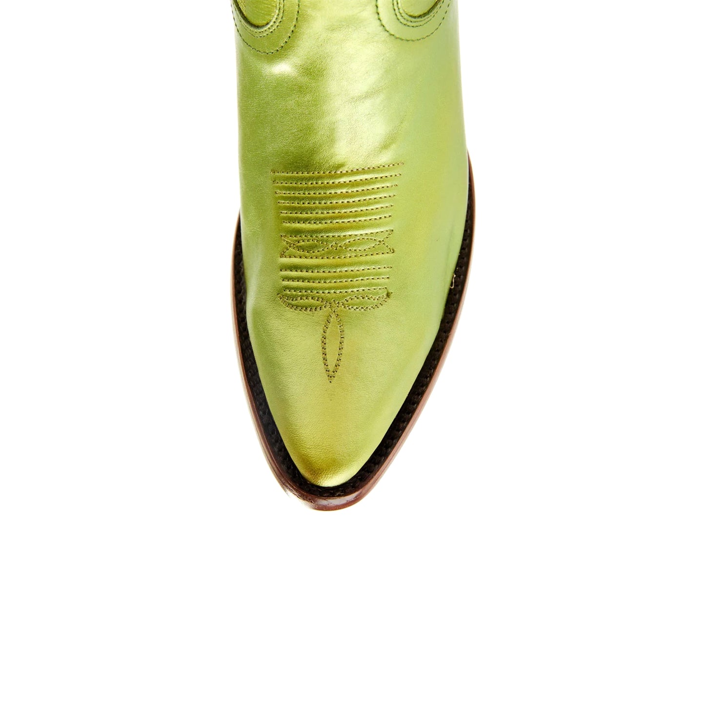 Metallic Green Almond-Toe Embroidery Ankle Cowgirl Boots