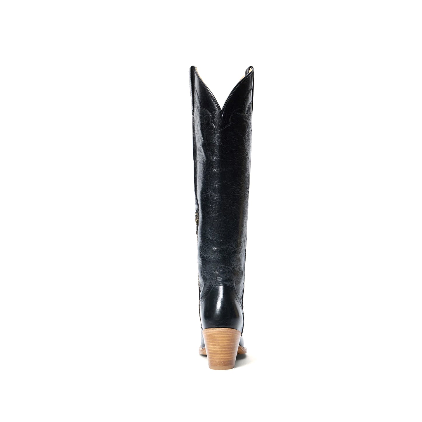 Black Snip-Toe Simple Half-Zip Tall Knee High Cowgirl Boots