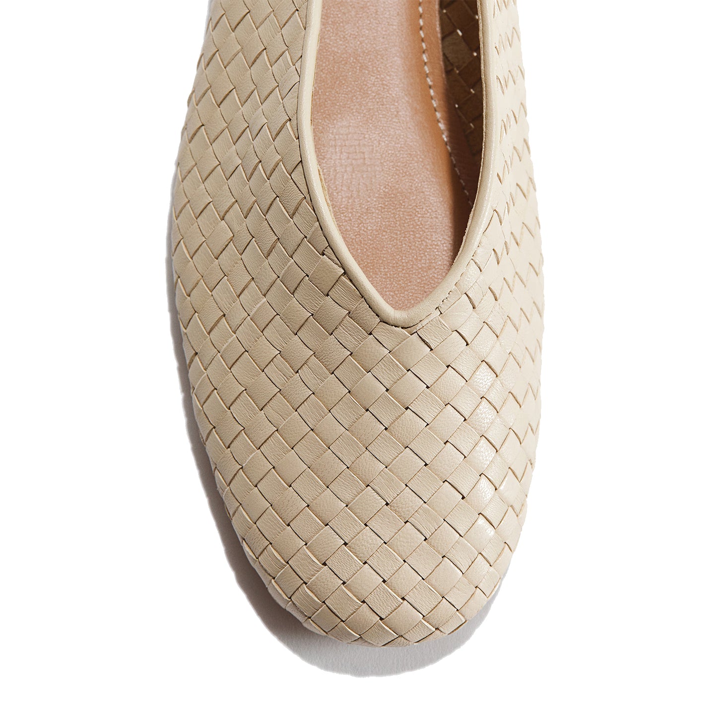 Beige Woven Vegan Leather Square-Toe Slip-On Classic Ballet Flats